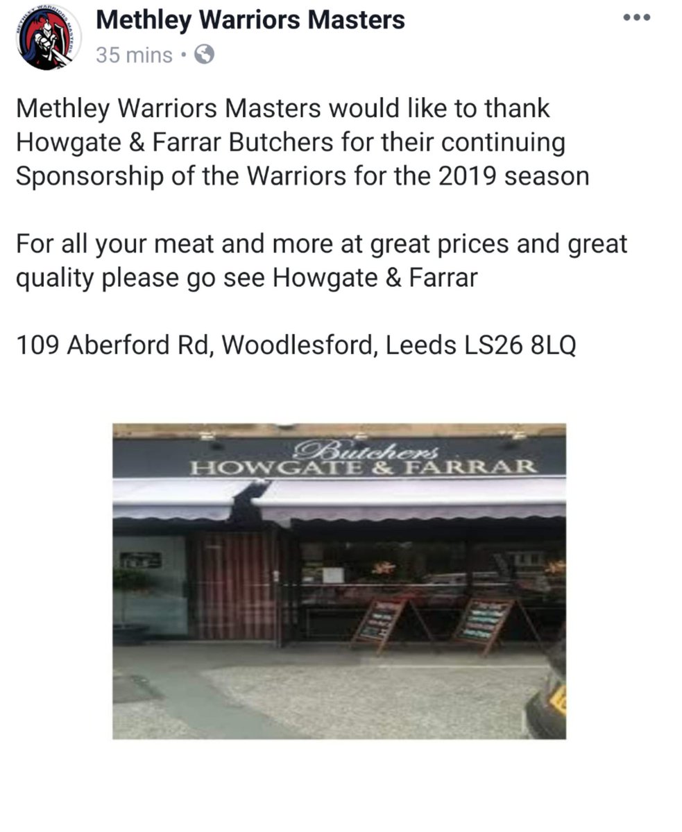 MethleyMasters's tweet photo. Big thanks to Howgate &amp; Farrar for their continuing sponsorship of the Warriors https://t.co/HlV8QNssjB