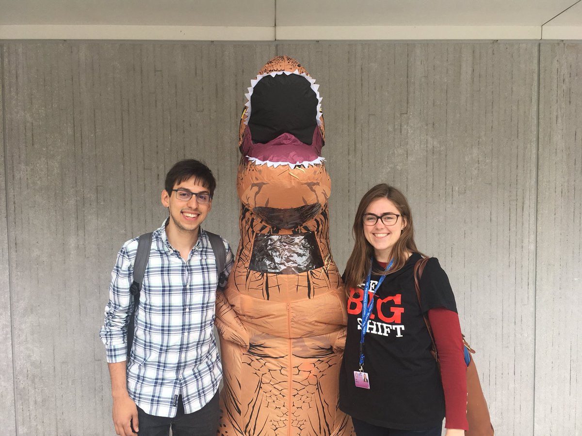SustainUS's tweet photo. SustainUSers @beverly_harp @Julia_from_DC and Alex Ortiz at the World Bank Spring Meetings this week. It is far past time the @WorldBank stop financing fossil fuels and we let them know in a (pre)historic way #SMCS19 https://t.co/prJbTPOfJV