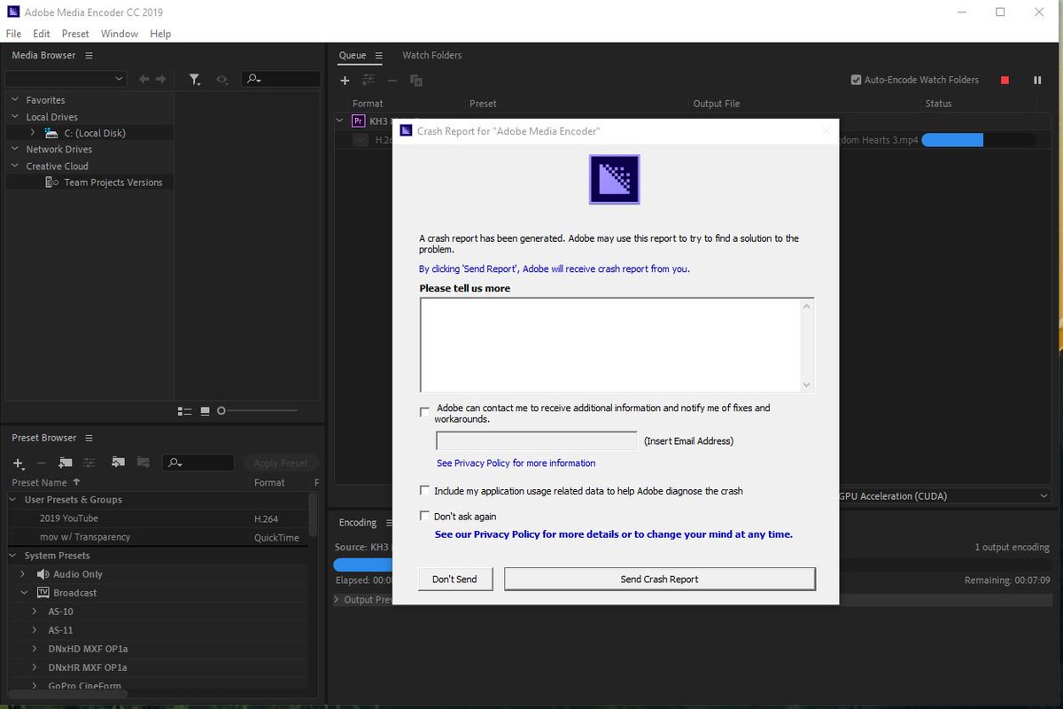adobe encoder cc crash