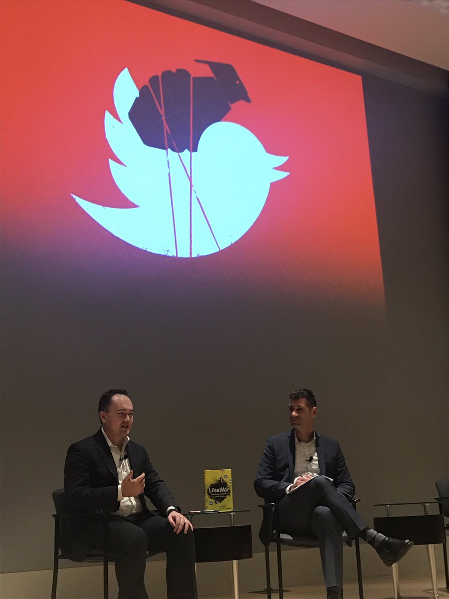 MiaMBloom's tweet photo. Our key notes @peterwsinger & @etbrooking present #likewar #T2Conference https://t.co/hMB1VJT2JT