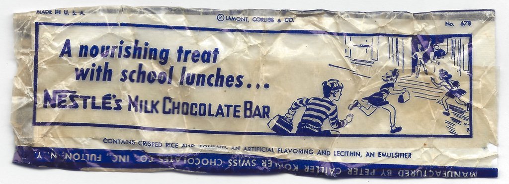 Back of the Nestle wrapper I couldn't date! Found in the Theater.
#thestatehdg
#statetheaterofhavredegrace

#historic
#historictheater
#historictheatre
#historicaltheatre
#historicaltheater
#historicpreservation
#oldnestlewrapper
#nestlehistory
#nestle
#nestlewrapper
#nestlebar