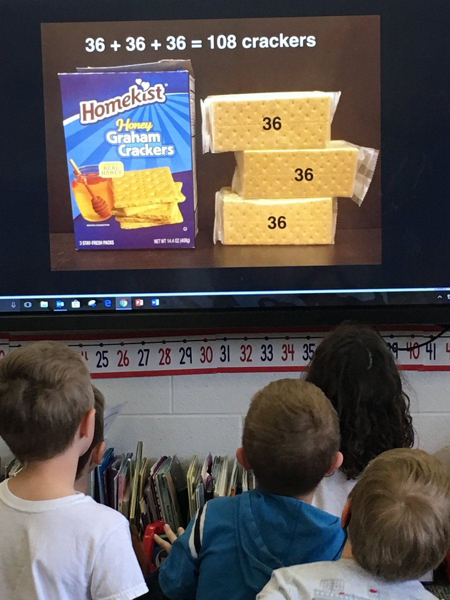 HarlanElem's tweet photo. Students engage in mathematical inquiry, reasoning and discussion during their “Three Act Thursday.” So much enthusiasm and excitement as these young mathematicians work collaboratively to figure out how many graham crackers were in the box! @HarlanElem @skefgen @Math_BPS https://t.co/kym3xMYqJe