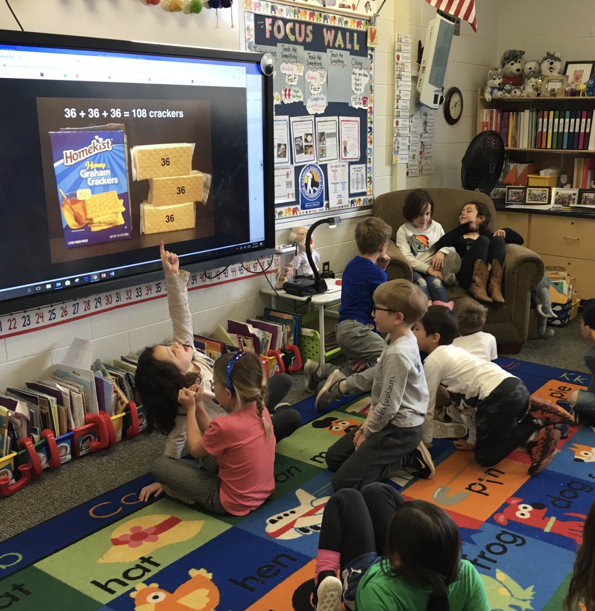 HarlanElem's tweet photo. Students engage in mathematical inquiry, reasoning and discussion during their “Three Act Thursday.” So much enthusiasm and excitement as these young mathematicians work collaboratively to figure out how many graham crackers were in the box! @HarlanElem @skefgen @Math_BPS https://t.co/kym3xMYqJe