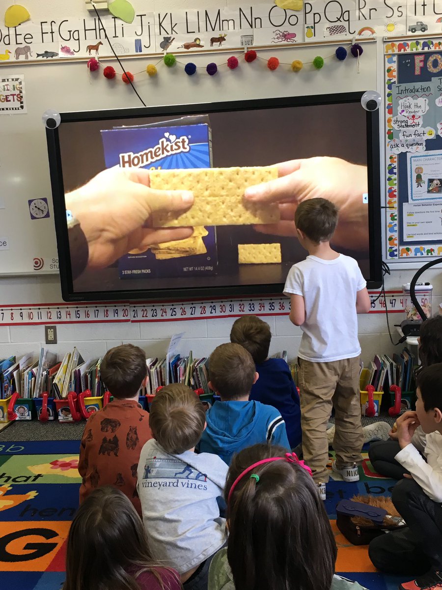 HarlanElem's tweet photo. Students engage in mathematical inquiry, reasoning and discussion during their “Three Act Thursday.” So much enthusiasm and excitement as these young mathematicians work collaboratively to figure out how many graham crackers were in the box! @HarlanElem @skefgen @Math_BPS https://t.co/kym3xMYqJe