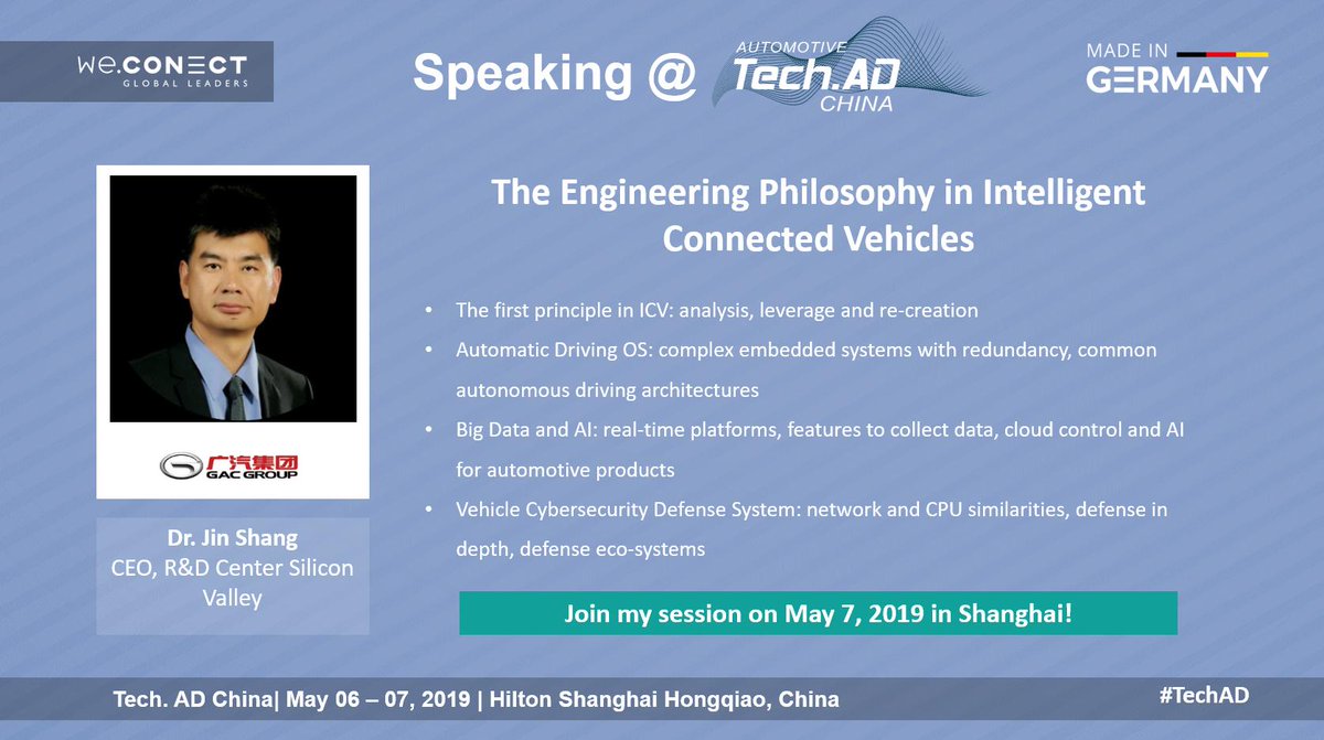 GacCenter's tweet photo. We are speaking at the Automotive https://t.co/sQ6bgb2SRx China– The leading business event platform on vehicle automation in Asia! May 06-07, Shanghai! Check the agenda: https://t.co/MEhPuQfdpM #TechAD https://t.co/6cUYG4p01k
