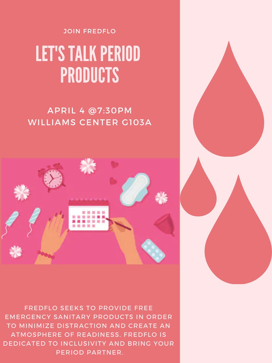 FREDONIAFlo's tweet photo. Join FredFlo tonight @7:30pm in Willies G103A to talk about period products, birth control, and so much more!!! https://t.co/z0QhqZHrQK