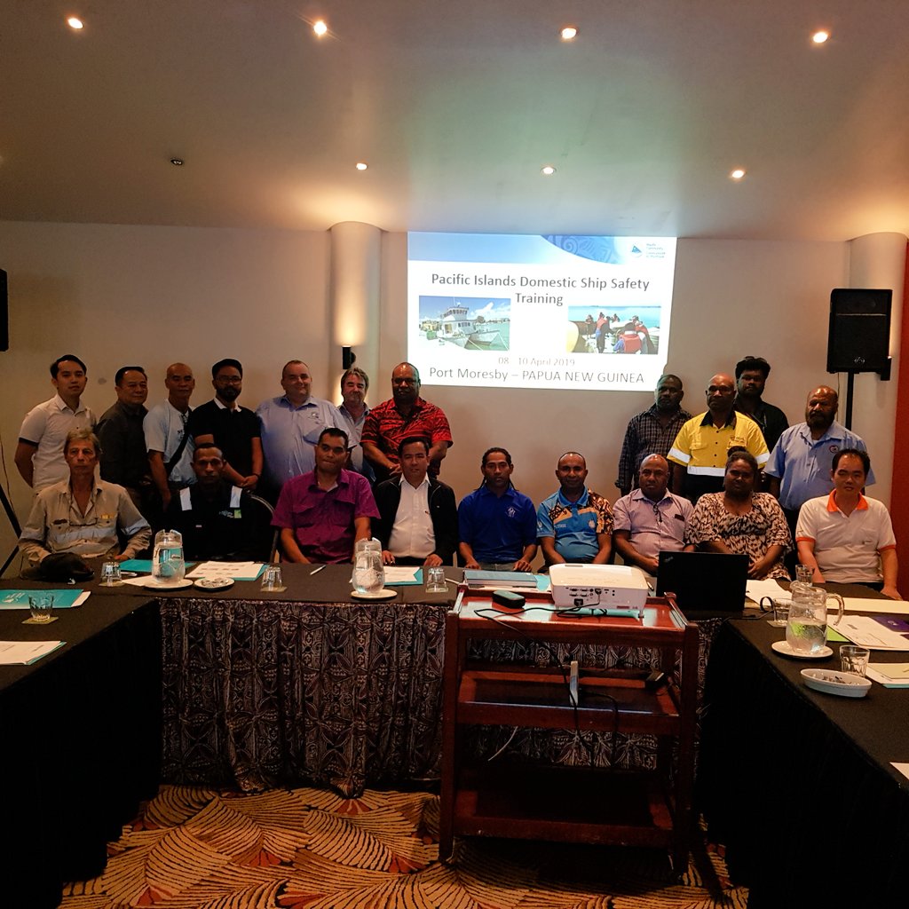 OTabureka's tweet photo. The Pacific Islands Domestic Ship Safety (PIDSS) training held at Ela Beach Hotel in Port Moresby PNG from 08 - 10 April 2019, attended by representatives from 11 domestic shipping companies,  PNG National Maritime Safety Authority (NMSA) and PNG Ports Corporation. https://t.co/rFWkXqGDzi