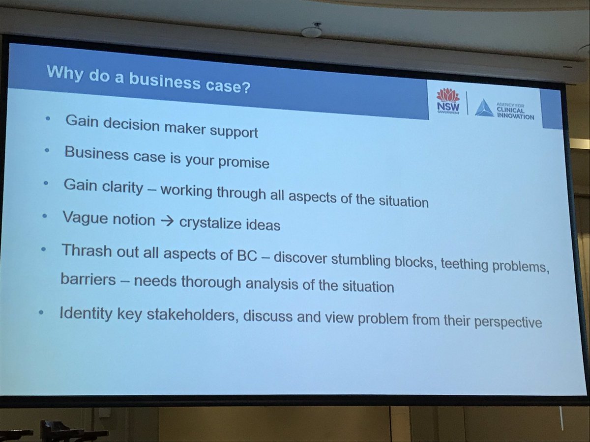 Why do a business case? Process &amp; benefits have parallels with developing a research proposal. Important to ensure value, avoid waste, support success &amp; sustainability #hacks4value  <a href="/nswaci/">NSW Agency for Clinical Innovation</a> @Lea_Kirkwood1 #COPD #CHF