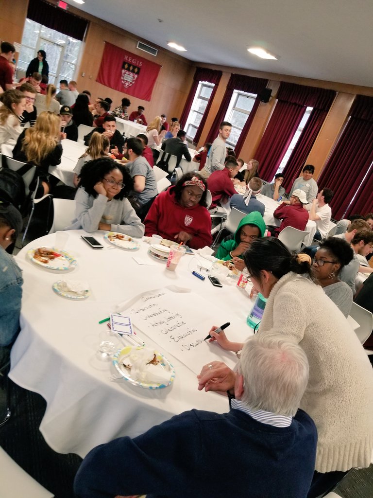 RegisMA_ResLife's tweet photo. Impactful dialogue was sparked between our @RegisCollege_MA students of all gender identities in tonight's "Talk the Talk: A conversation about communication between men and women"! @regisministry @RegisDiversity @RegisLife_MA #roarpride #regisspringweek https://t.co/nDEYePBg2w