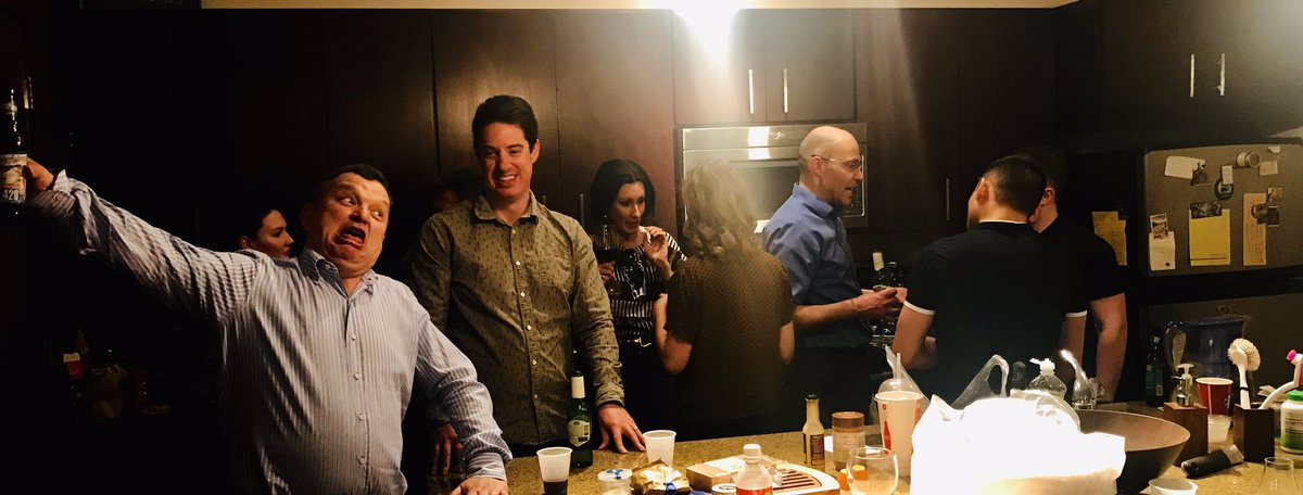 MiaMBloom's tweet photo. We finished #T2Conference chez moi with unlimited wine, scotch, & tequila w/ @Aud_Alexander @paulgharwood @jamesigoewalsh @DaveedGR @eriklg @DanKaszeta muchlinski @JennaEJordan, the grad students & “five whole fried chickens & dry white toast” & only daveed got the reference! https://t.co/rUAcUHKRiM