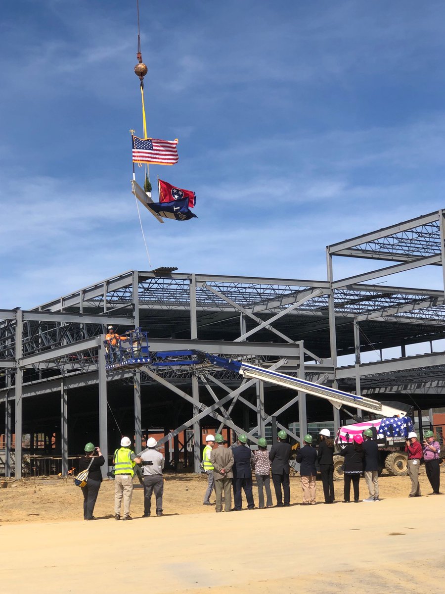 aaronflanary's tweet photo. Last piece of steel going up on the CTE expansion @northeaststate. Can’t wait to see it completed and being used by @SullCoSchools students. #CTEWorks #CTEisthefuture #preparingthenextgeneration https://t.co/bXBscZSFbx