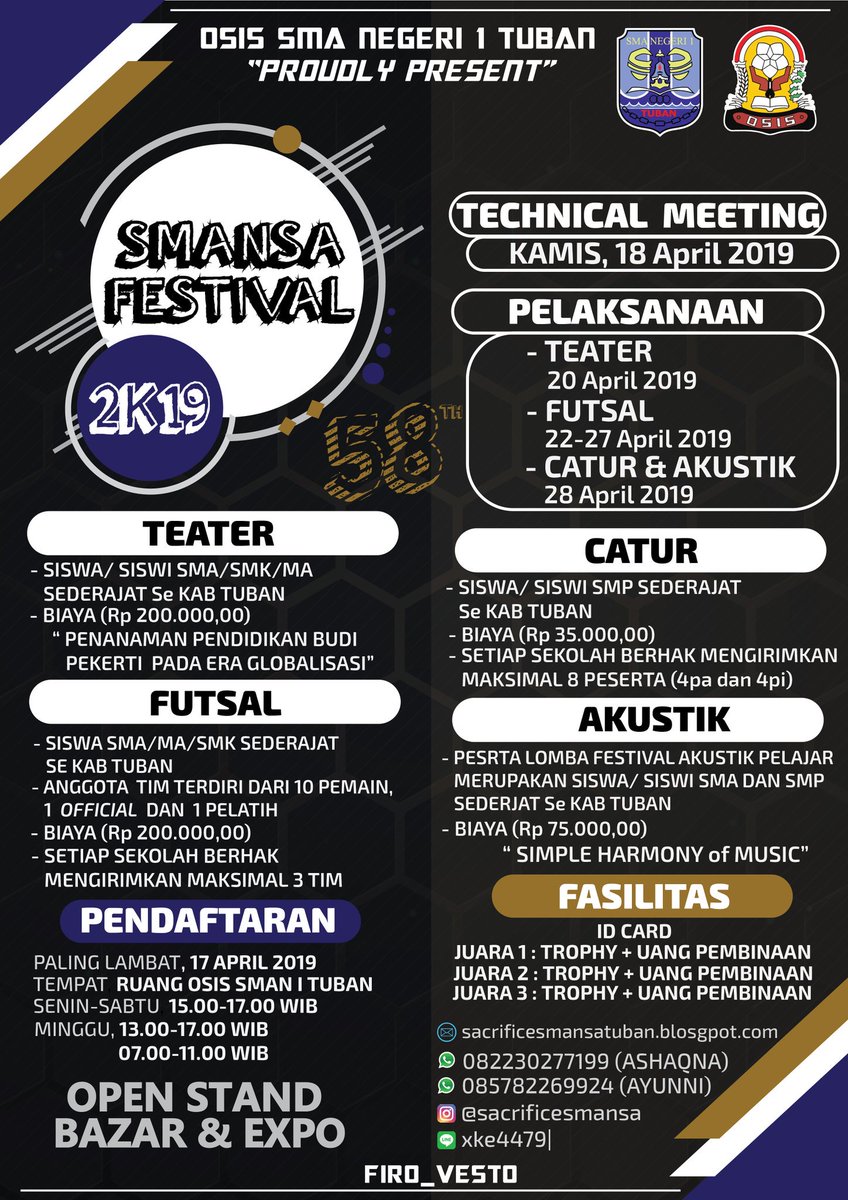 📣 FIRO_VESTO proudly present "SMANSA FESTIVAL 2019" 🎉 #infolomba 
For further information  
Ig •sacrificesmansa 
Line •@xke4479l