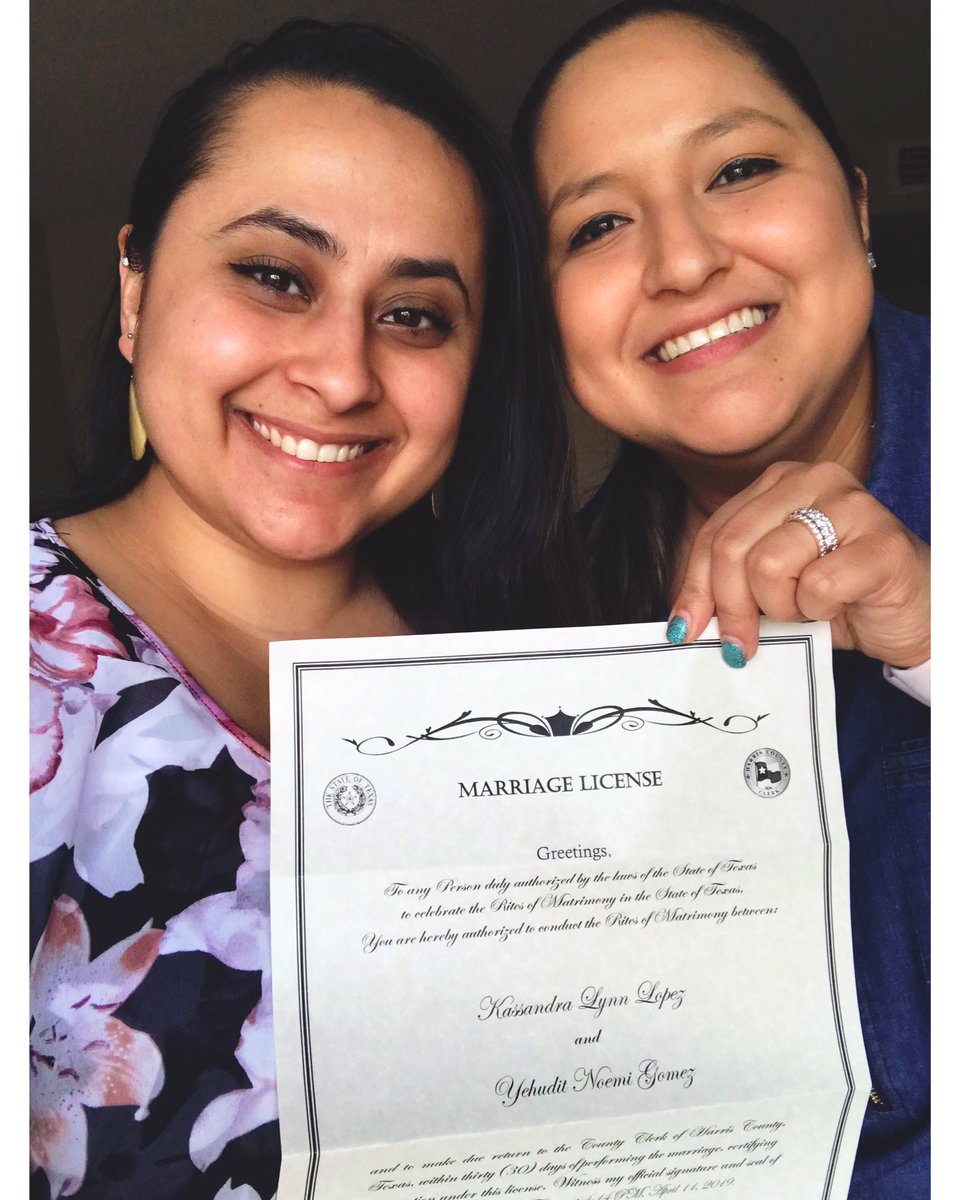 Never in a million years did I EVER think I’d be saying this but TEXAS SAYS WE CAN 😭😍💕🏳️‍🌈 officially licensed to wed, 55 days until we become Mrs & Mrs Gomez-Lopez 😍💍👰🏽 #MarriageLicense #FutureMrsandMrs #LesbianCouple #LGBT #EnGAYed