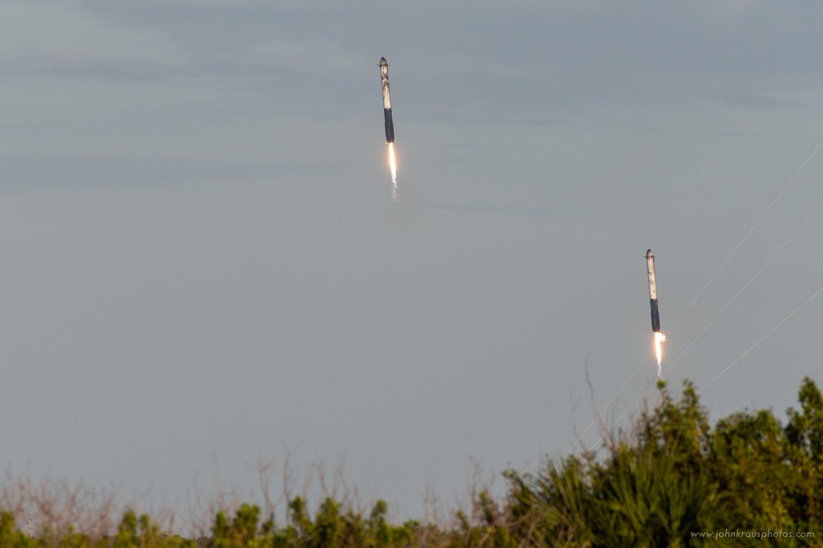 johnkrausphotos's tweet photo. SpaceX’s Falcon Heavy launch of Arabsat-6A this evening was simply incredible. Here’s my views of the launch and side boosters’ landings, as seen from the NASA Causeway. WOW! https://t.co/cM57svXX9n