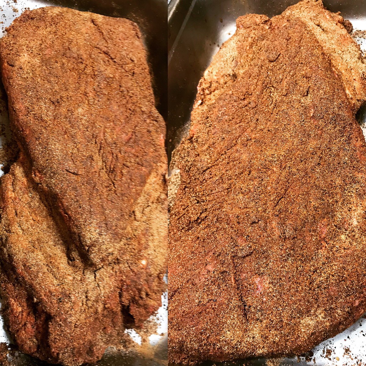 PorkIslandBBQ's tweet photo. 13lbs brisket trimmed down and got our NEW Spicy Cowboy Rub. Waiting a bit for it’s smoke bath. #porkislandbbq #brisket #smokedbrisket #cowboyrub #southjerseybbq #pineybbq #porkislandgrill #smokedbrisketchili #foodcompetition #practicemakesperfect #cowsliveonporkislandtoo https://t.co/3RwWPNGZqA