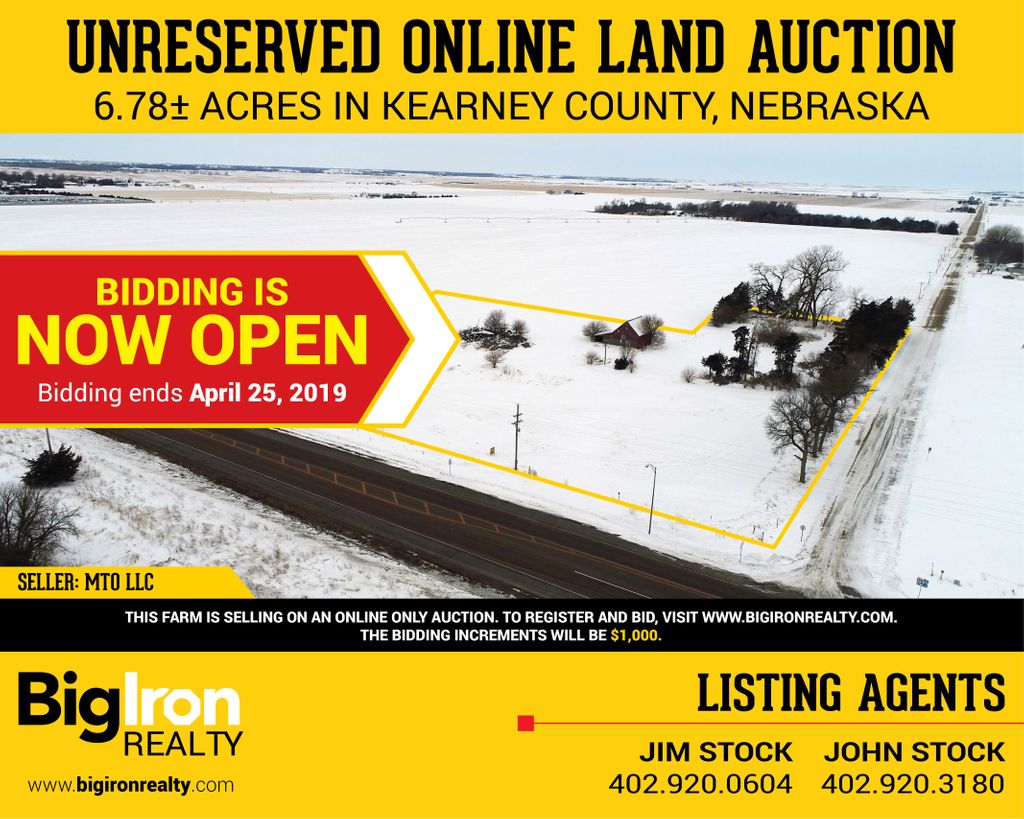 Bidding is Now Open! 6.78+/- acres of Kearney County, Nebraska land selling at unreserved online land auction. #BigIronRealty #NebraskaLandForSale #UnreservedLandAuction View the property, register and bid at buff.ly/2tVohg3