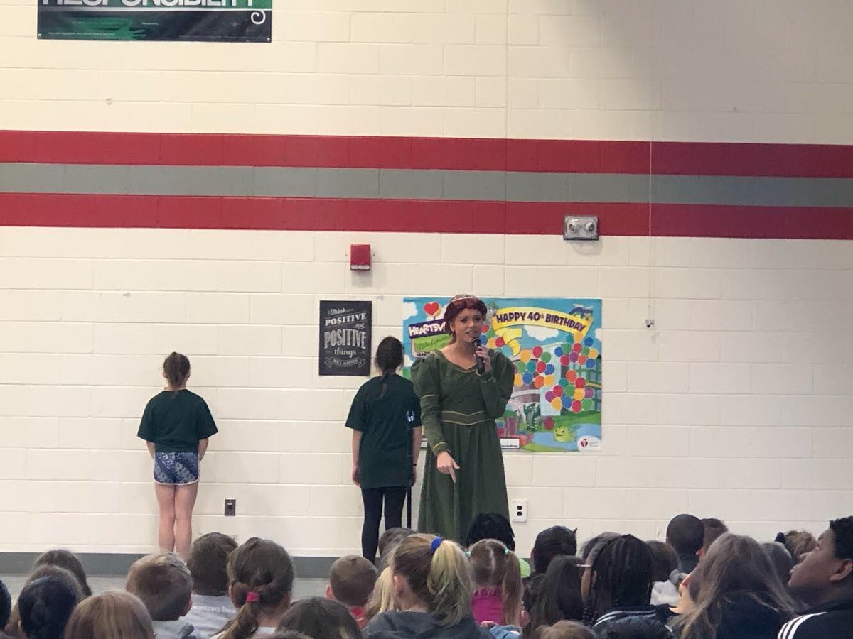 MrsMarrMusic's tweet photo. RMS Assembly @VanSciver_HTSD today! 💚💛 Our kids are ready to perform Shrek the Musical Jr. this Friday and Saturday @ 7:30pm!! 🏰Come out and support the arts! 🎭@_htsd @rms_htsd #letyourfreakflagfly #notthegumdropbuttons https://t.co/EVUrN1OdLU