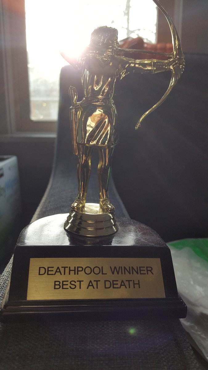 arie_boon's tweet photo. @GailSimone #MyNerdiestThing Created a deathpool w/ @STARLabSecurity for who'd die in Arrow S3. We made a trophy &amp; used the same model for Agents of Shield, and now, for the Avengers franchise. We hosted a fan panel on it @grcomiccon the last 3 years. I've been best at death 2 of 4 times. https://t.co/BJlbe1eeYy