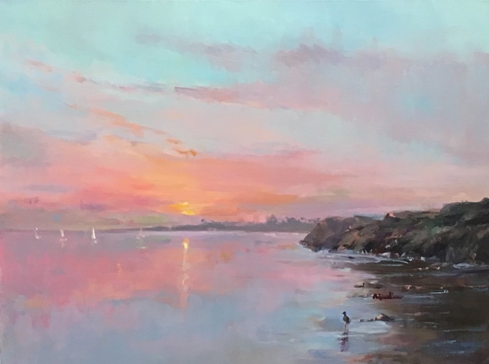 LoveColoredGems's tweet photo. FEATURING: One of Annie Hoffman's newest oil paintings, "Peace &amp; Tranquility". Just hung on our walls along with 3 other beauties! #California #landscapelovers #sunset #oilpaintings #beachlife https://t.co/jl9KFnd7me