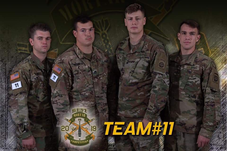 Congratulations to SSG James Pennington, SGT Alex Norton
SPC Christian Elliott and PFC Loren Dow!

These 505th PIR, @PantherBrigade , 82nd ABN DIV Paratroopers are the winners of the 2019 Best Mortar Competition.

#82nd #AATW #BestMortar #11C