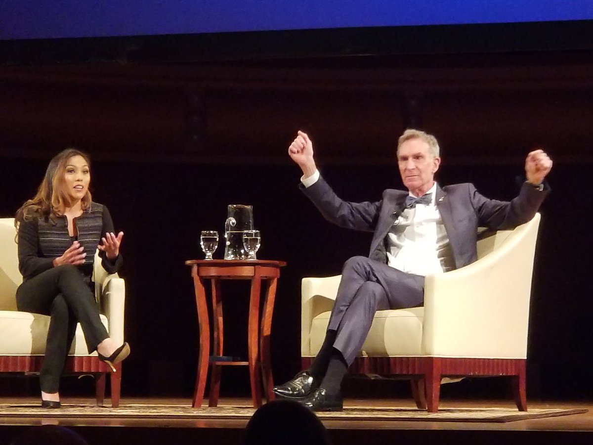 Mary__Malone's tweet photo. Bill Nye explaining how he feels about flat-earthers - "the profundity of the dingbattery" - may be my favorite saying ever. #ideaweeksbe https://t.co/afpDz68dFd