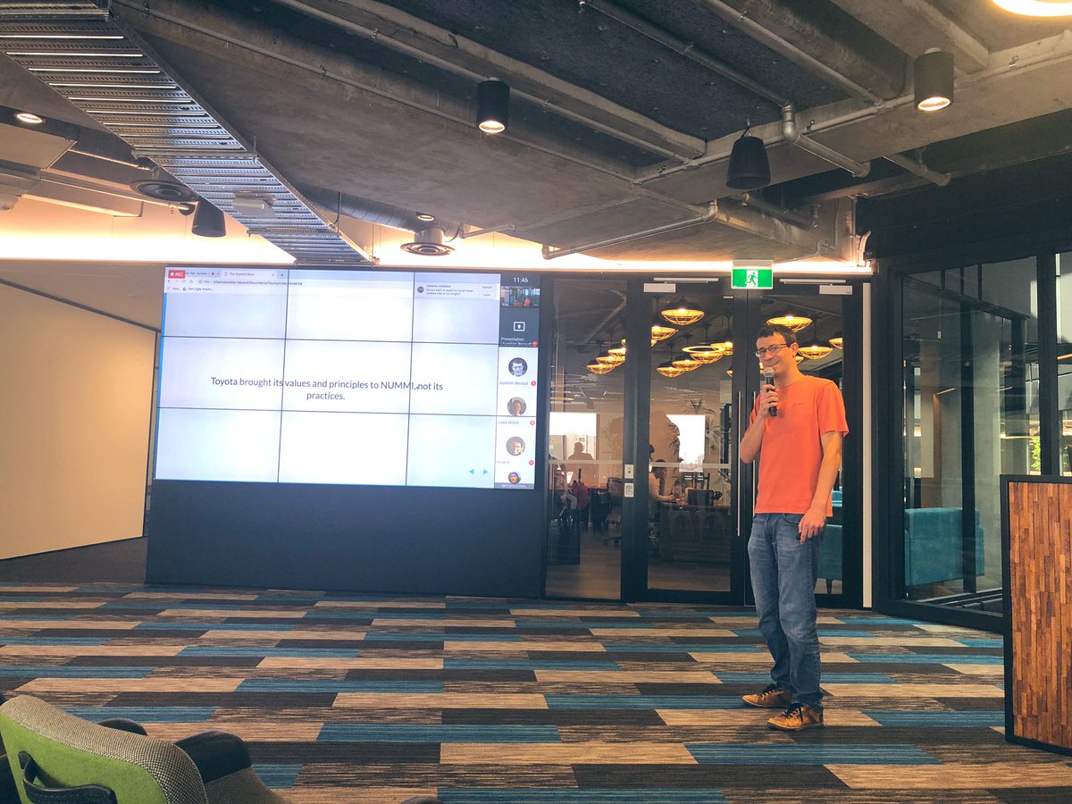 hadynz's tweet photo. In our regular XED Talk knowledge sharing sessions @Xero, @aurelienberaud gives an inspiring talk about the origins of terms such as "agile" and "lean" by talking about Toyota's manufacturing history in the large century. What buzz to wrap up the week! https://t.co/HalKCnEi6Q