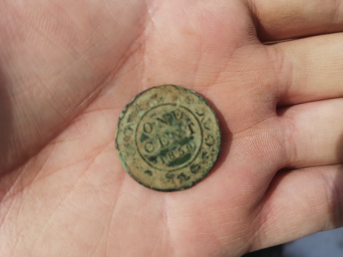 NBmetaldetect's tweet photo. Out today with my baby! She got a 1859 LC and I scored 2 NB one penny tokens. Loving the nox. Good times! #sheshooked #coins #canadiancoins https://t.co/EeK3G7NzC1