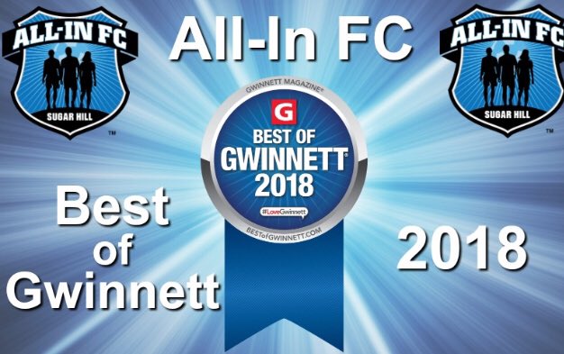 All_InFC's tweet photo. Did you hear?

We #LoveGwinnett and won TWO Categories for Best of Gwinnett 2018!!  

Thank you - to everyone who voted for us!!

- Sports Instruction Facilities
- Sports Leagues, Camps, and Clinics

#ALLINFC #ALLINFCFamily #Community #WeLoveGwinnett #BestOfGwinnett https://t.co/PLvjoghdno