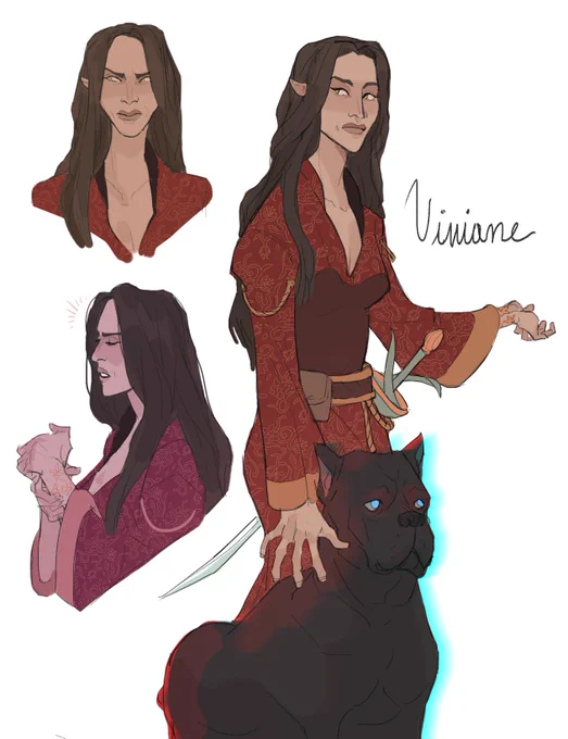 did some doodling for our #dnd squad's newest sexy employer, viviane is a sorceress w/ a sweet ghost dog and belongs to @_rottenboy !! she takes absolutely no shit from our dumbasses &amp; i love it 