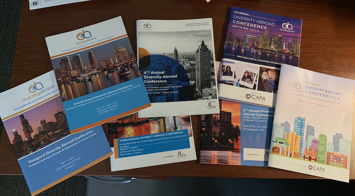 When feeling stressed, I clean to clear my office and head. Sometimes I find cool things. Here are seven years worth of Diversity Abroad conference programs! Thanks to @andrewgordonda @lilylop32 @ericaledesma10 @diversityabroad  and others for all that good work.