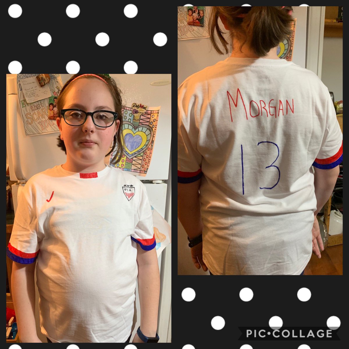 lil_jock_03's tweet photo. When it’s Career Day at school! Who/what else would she dress up as. Unfortnately she doesn’t have an @alexmorgan13 jersey just yet, but I think we did pretty good on making one! #HerRoleModel #USWNT https://t.co/2nW97HcY5e