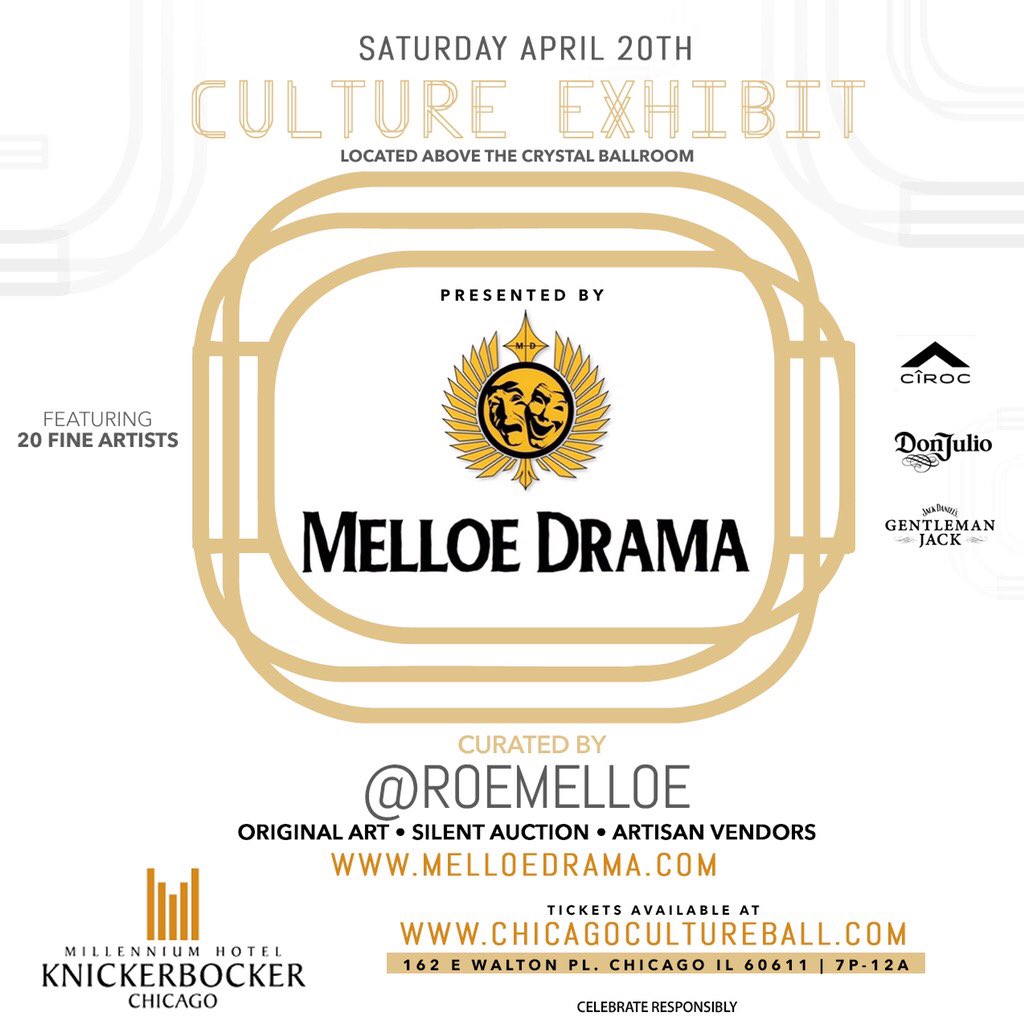 I’m super excited to be curating the #CultureExhibit in collaboration with the #ChicagoCultureBall. Featuring 20 amazing fine artists, silent auction, and artisan vendors. Tix: chicagocultureball.com. #iamroemelloe #culturecatalyst
