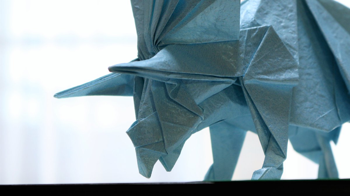 今井雄大 折り紙マイマイ 折り紙 トリケラトプス 折り紙でトリケラトプスを折りました 頭部 特にフリルの表現にこだわってみました 55 55 不切正方形一枚折り 創作者 マイマイ 19年4月 折り紙作品 トリケラトプス