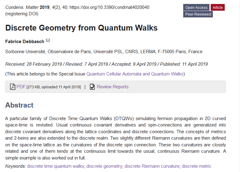 CondensMatter's tweet image. #mdpicondensedmatter 🎙️🎙️🎙️
Discrete Geometry from Quantum Walks  
mdpi.com/2410-3896/4/2/…
#quantum_walks #discrete_geometry