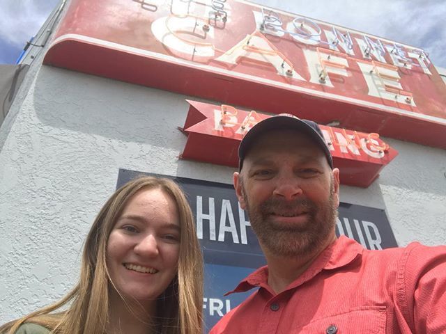 You know it’s a great day when you get to eat at the Blue Bonnet Cafe with @addi__white. #roadtrip #bestpieever #grateful