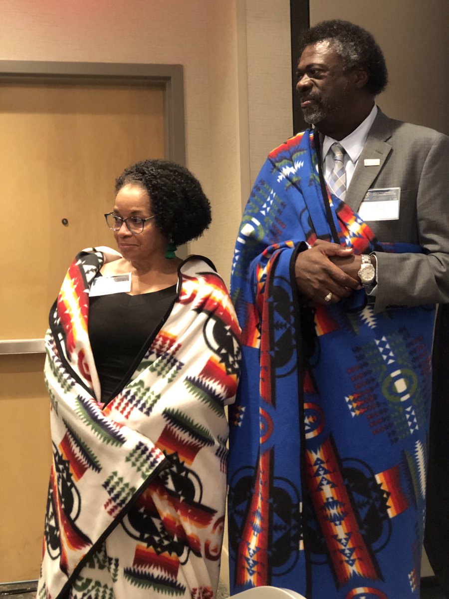 anamfp's tweet photo. Dr. Outlaw, Dr. Beverly, President Ernest J. Grant &amp; Janet Jackson receiving hugs &amp; having their photos taken after receiving Native American gifts that represent strength and leadership! 
#mfp2019ITI #leadership #strength https://t.co/hVMZcrcLBX