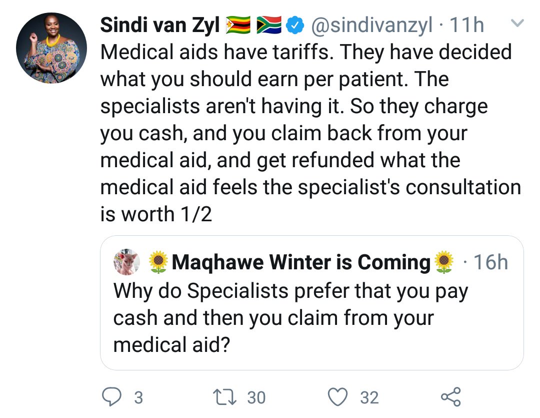 I really hope that everyone reads this and understands itThe problem is not with the specialist or the GPThe problem is with some of the medical aid schemes that do not want to pay what the specialists or GPs believe is due to themOur "beef" is affecting your lives