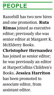 JessHarriton's tweet photo. Moving on up to associate editor and welcoming two new Razorbills to the team! 🥳🎉 https://t.co/Jw4STbevh9
