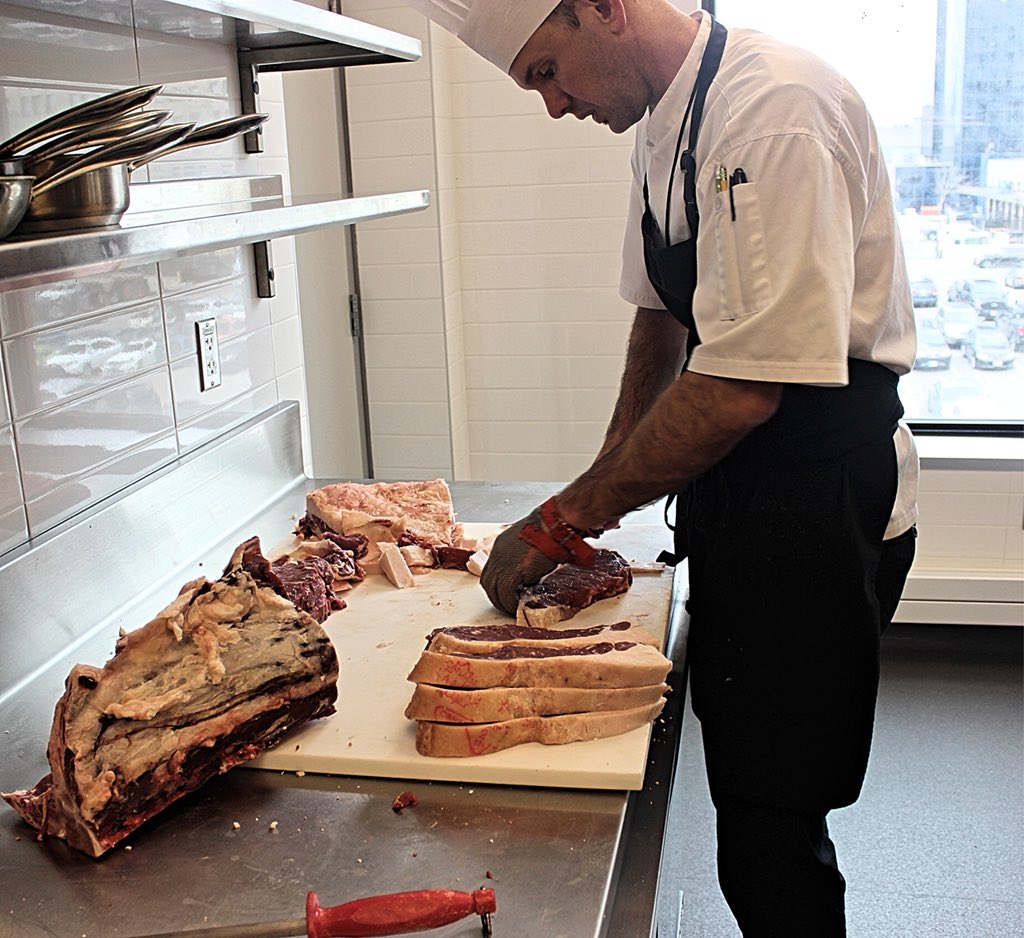 Troy61355587's tweet photo. This week I was required to cut steaks. I chose a long loin to get creative with.Bone-in and Boneless Tenderloin Medallions, Striploin Tomahawk, Striploin Steaks,  Top Sirloin Straks, Sirloin Cap Steaks and Sirloin Grilling Medallions. @OIMPA @WBCTeamCanada @CDNBeefButcher https://t.co/7mOQTH57cb