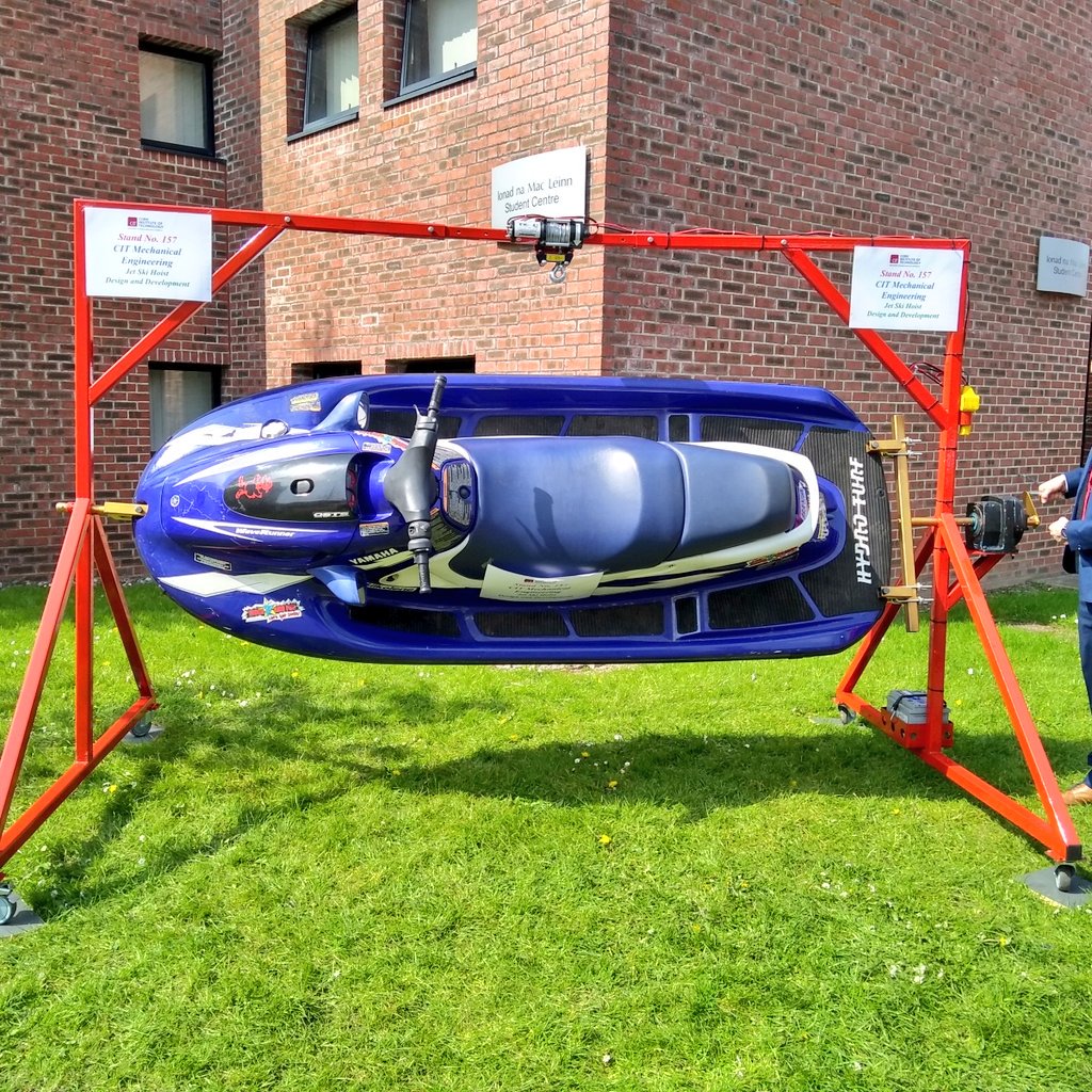 CorkCoast's tweet photo. Project to service water scooter by rotating it thru 360deg
@CIT_ie Cork Mechanical Manufacturing & Biomedical yesterday.
Also double decker trailer that can winch boat up from the water to the upper level.
#corklearningfest2019 #Cork #boating #corkCity #makerspace #Maker https://t.co/7yz4Bh5nof