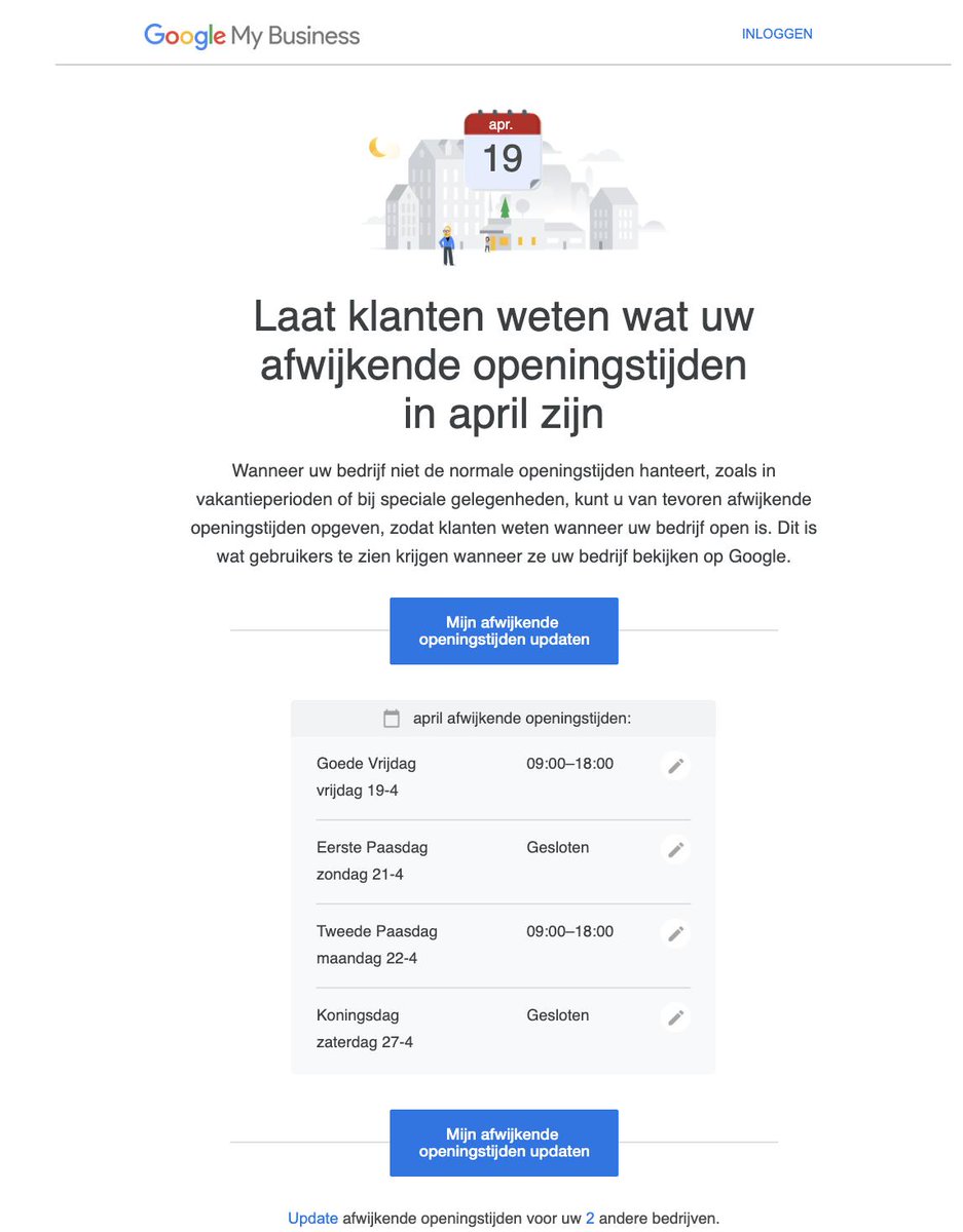 Ondernemersvraag: Ben jij open op Goede vrijdag? Niet alleen voor veel ondernemers een belangrijke vraag, maar ook voor al je klanten! <a href="/GoogleNL/">GoogleNL</a> heeft in ieder geval de tips van <a href="/MKBServicedesk/">MKB Servicedesk</a> gelezen mkbservicedesk.nl/816/goede-vrij… en helpt je verder met je openingstijden #Mijnbedrijf