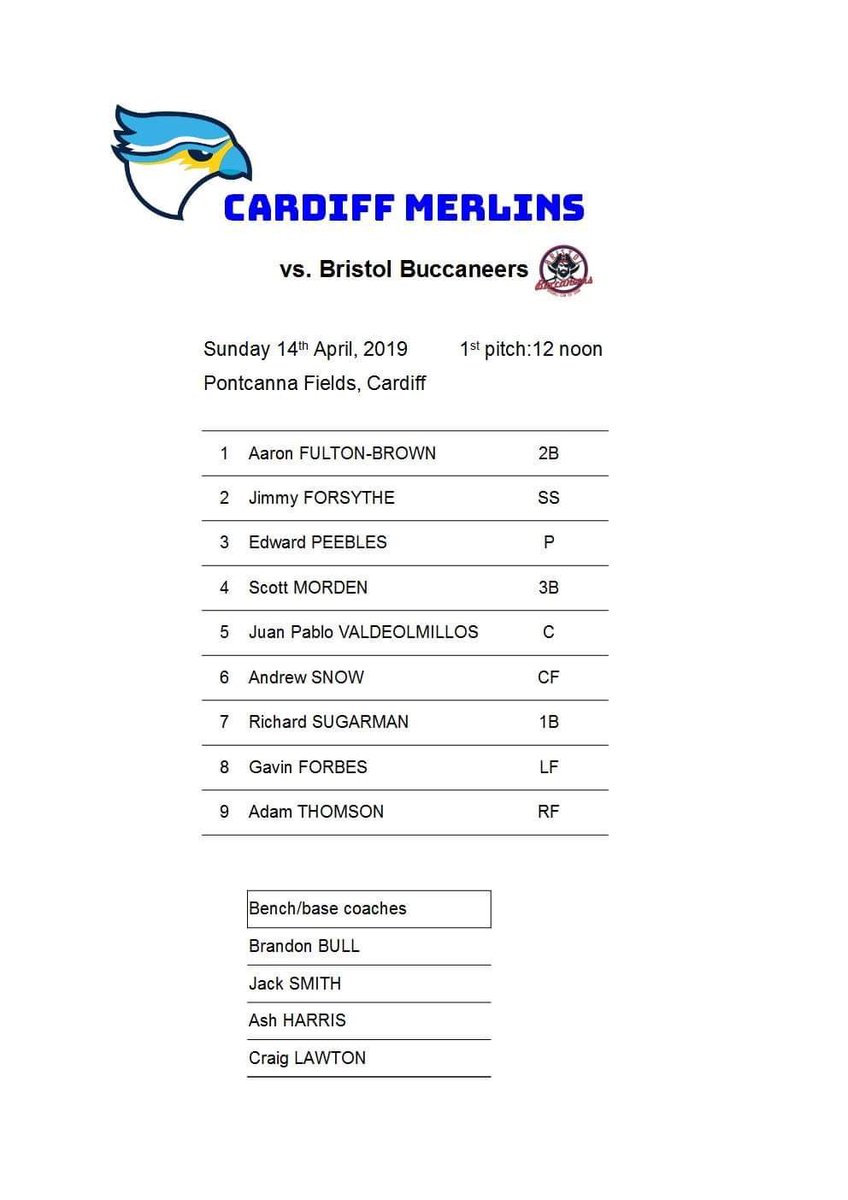 CardiffBaseball's tweet photo. This is how we lineup for Sunday’s opening @swbleague game V @BristolBaseball Buccaneers #gomerlins #bsuk #cardiff #bristol #baseball https://t.co/u3aJi8N6Rb