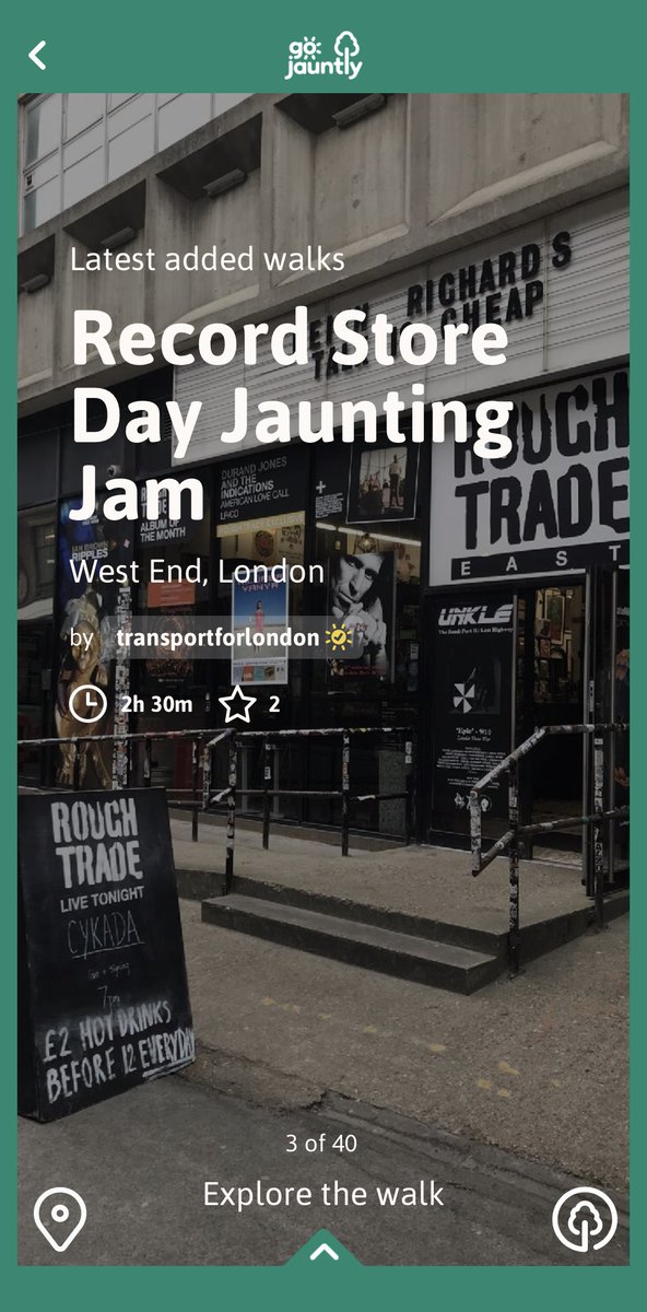 gojauntly's tweet photo. Tomorrow is #RecordStoreDay19 & we’ve partnered with @TfL to ensure you’ll definitely be getting your groove on 🎧💃🕺as you walk this walk. So many great stores including @LoveVinylLondon @flashbacklondon @RoughTrade @SOTUSOHO @SisterRayStore #RSD #RSD19 https://t.co/4dvld4EFs6 https://t.co/LK8lBNFRuA