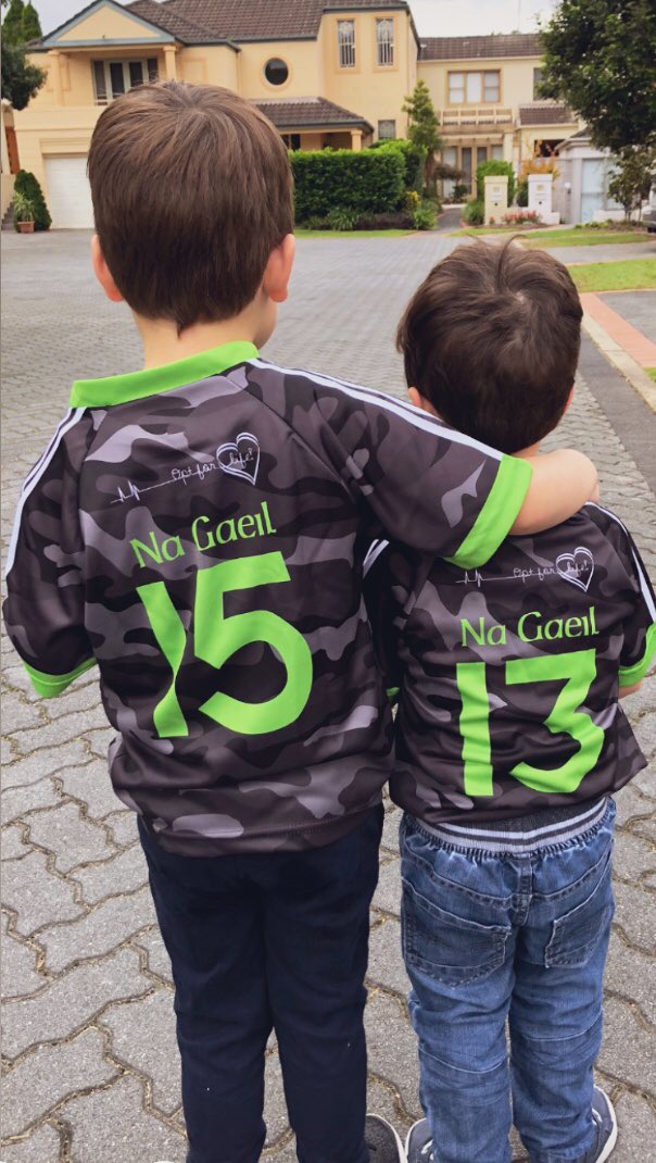 BAZZADEVINE's tweet photo. Two wee Sydney siders off to school in their Penrith Gael’s tops supporting opt for life👌@JoeBrolly1993 #optforlife #sydney #australia #brothers #gaa https://t.co/lr5RWBEe4d