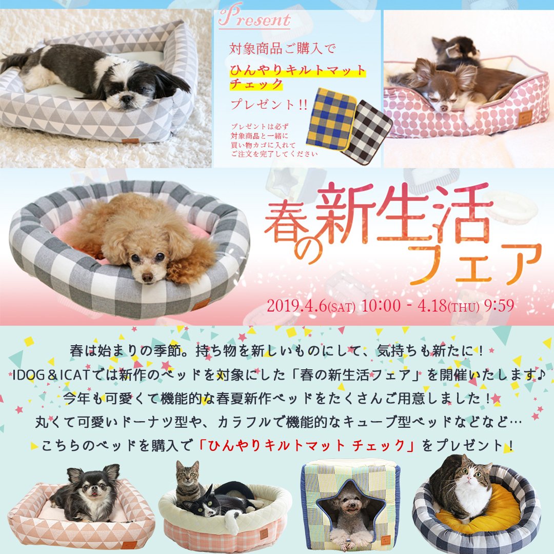 犬の服のidog 猫グッズのicat 春の新生活フェア 開催中 対象のベッドをご購入で ひんやりキルトマット チェック をプレゼント 新しいベッドとマットで春の新生活を楽しく彩りませんか サイトをチェックしてみてくださいね T Co 犬の服のidog 猫グッズのicat 春の新生活フェア 開催中 対象のベッドをご購入で ひんやりキルトマット チェック をプレゼント 新しいベッドとマットで春の新生活を楽しく彩りませんか サイトをチェックしてみてくださいね T Co