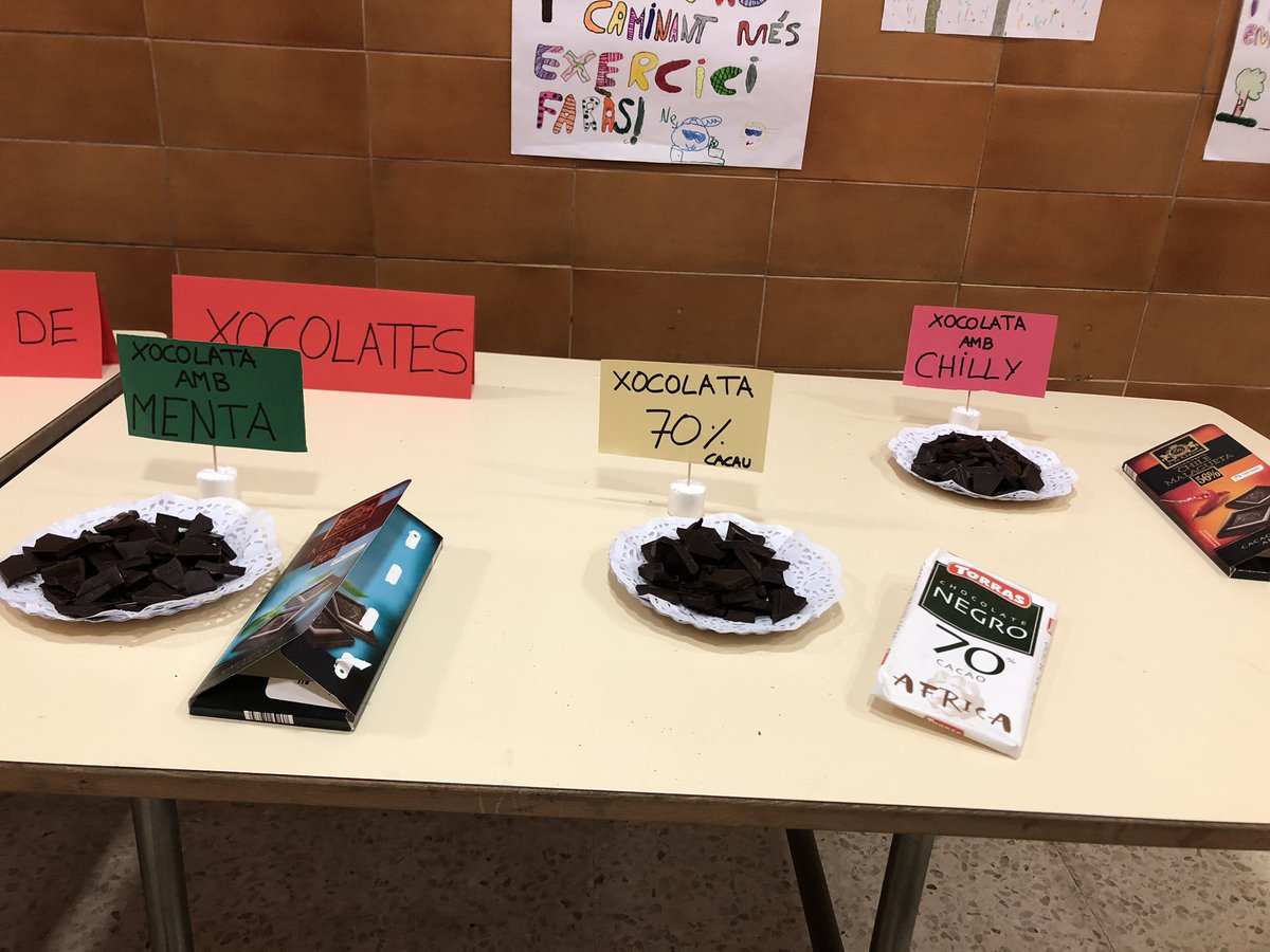 gcasalsl's tweet photo. Avui fem tastes de xocolates! A #3rdeprimària dins el marc de la #setmanadelasalut estudiem els beneficis del #cacau #tastem #olorem #gaudim #aprenentatgevivencial @escolaminguella https://t.co/DyxXWhuZvp
