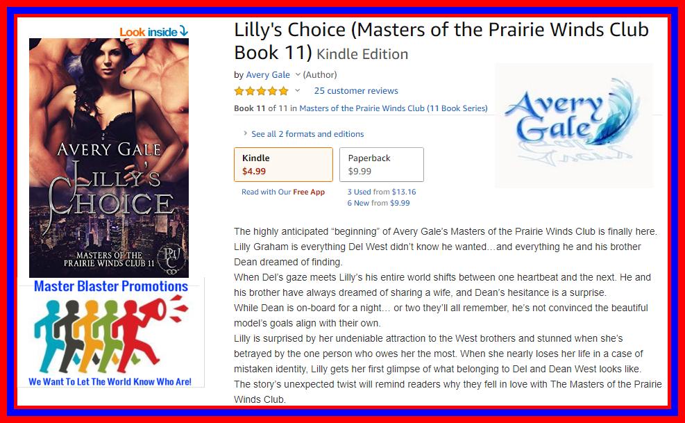 EarthDesires's tweet photo. Lilly's Choice (Masters of the Prairie Winds Club Book 11) Kindle Edition
by Avery Gale (Author)
⭐️⭐️⭐️⭐️⭐️ 5 stars 25 customer reviews
https://t.co/RnpArQjqZI
@avery_gale #AuthorUpROAR #MasterBlasterPromotions @EarthDesires https://t.co/7W1ev2TEm5