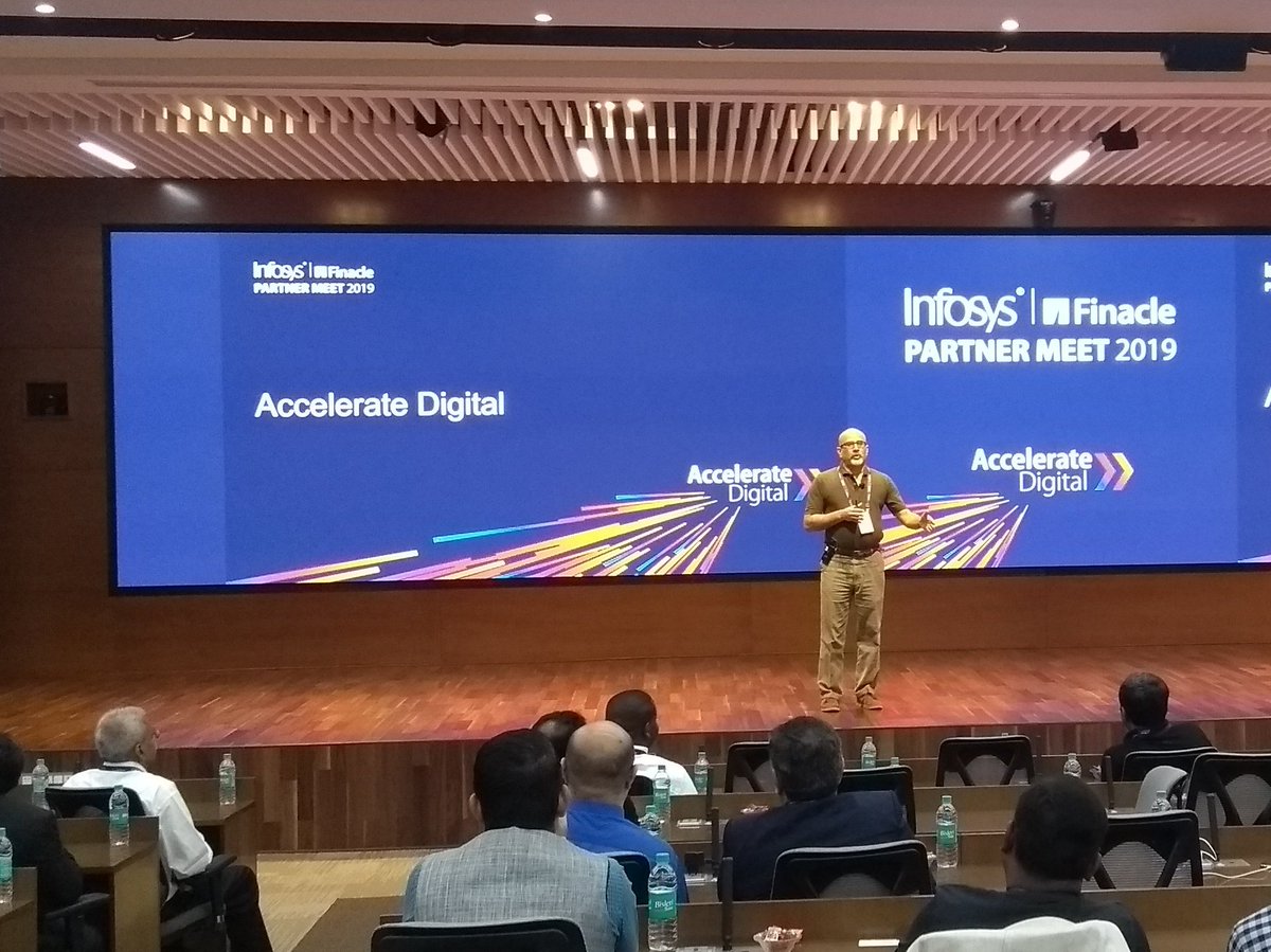 Finacle's tweet image. In the keynote address of the #InfosysFinacle #PartnerMeet19, 
@sanat_rao emphasized on the importance of collaboration and partnership to unlock new opportunities and continued success.