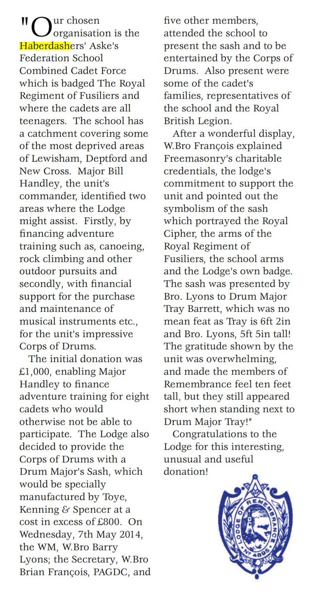 Worshipful Bro Brian Francois, elder brother to the ERG's Patriotic Beetroot, was Liveryman in the Worshipful Company of Wheelwrights. His lodge's chosen charity is the Haberdashers' Aske's Federation School ...