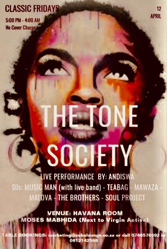TONIGHT we’re LIVE @ The Tone Society (Classic Fridays) in Durban Moses Mabhida Stadium (next to Virgin Active) Playing neosoul•acidjazz•housemusic•oldschoolhiphop DON’T MISS OUT #thetonesociety